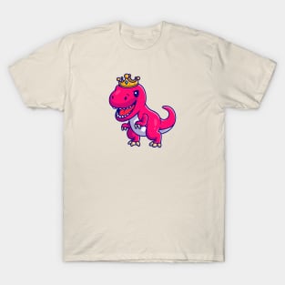 Cute Dinosaur Queen With Crown Cartoon T-Shirt